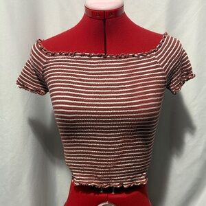 Heart & Hips Brown and White Striped Crop Top SM64